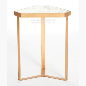 New modern design End Round Bent Black Gold Metal Glass Marble Texture <strong>Mdf</strong> Wood Nest <strong>Set</strong> of 2 Nesting Coffee Room Side <strong>Table</strong> - Product Image 6