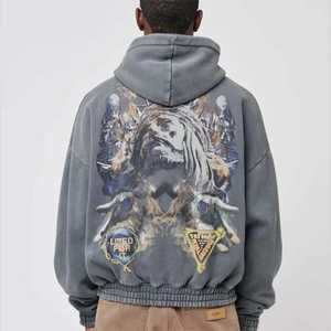 Erkek ağır Vintage asit yıkama Zip Hoodie % 100% pamuk özel puf baskı fransız Terry termal tam Zip kapşonlu yüksek <span class=keywords><strong>Quali</strong></span>