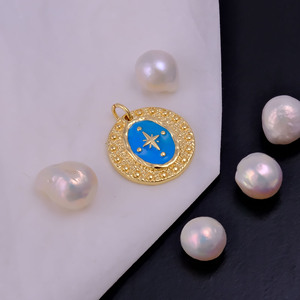 Màu Xanh Hình Bầu Dục Men <span class=keywords><strong>Starburst</strong></span> Mặt Dây Chuyền Với Vàng-Mạ Kết Cấu Brass Khung Celestial Quyến Rũ Đồ Trang Sức Tùy Chỉnh Wedding Dây Chuyền - Product Image 4