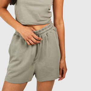 Chegou novo <span class=keywords><strong>2025</strong></span> shorts para as mulheres 100% Algodão 300GSM logotipo impresso personalizado com cordas Respirável & Quick-Dry shorts das mulheres
