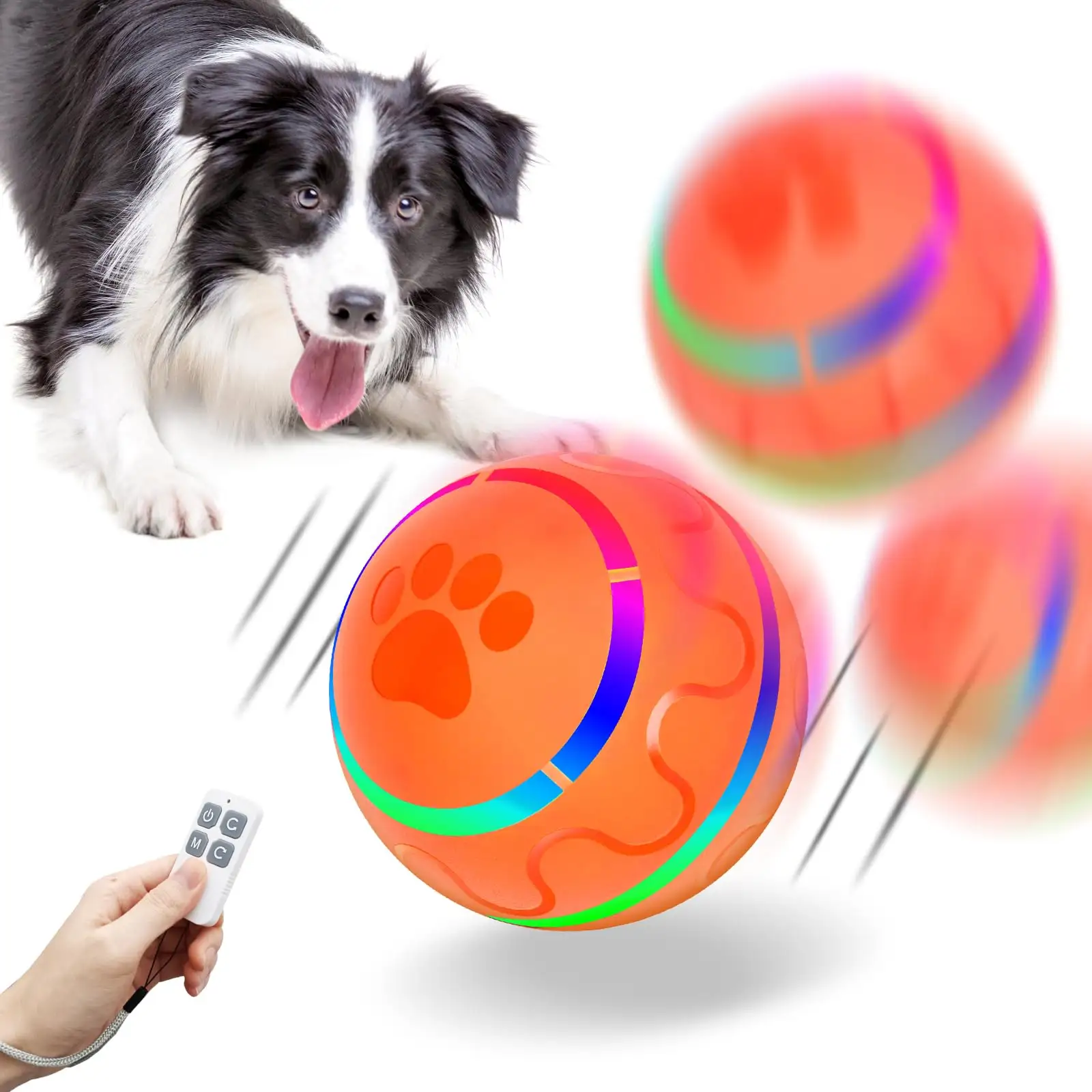 כדור צעצוע חכם לחיות מחמד עם פלאש LED אינטראקטיבי צעצוע כלבים סיטונאי נטענת שלט רחוק צעצוע כדור מקפץ לחיות מחמד