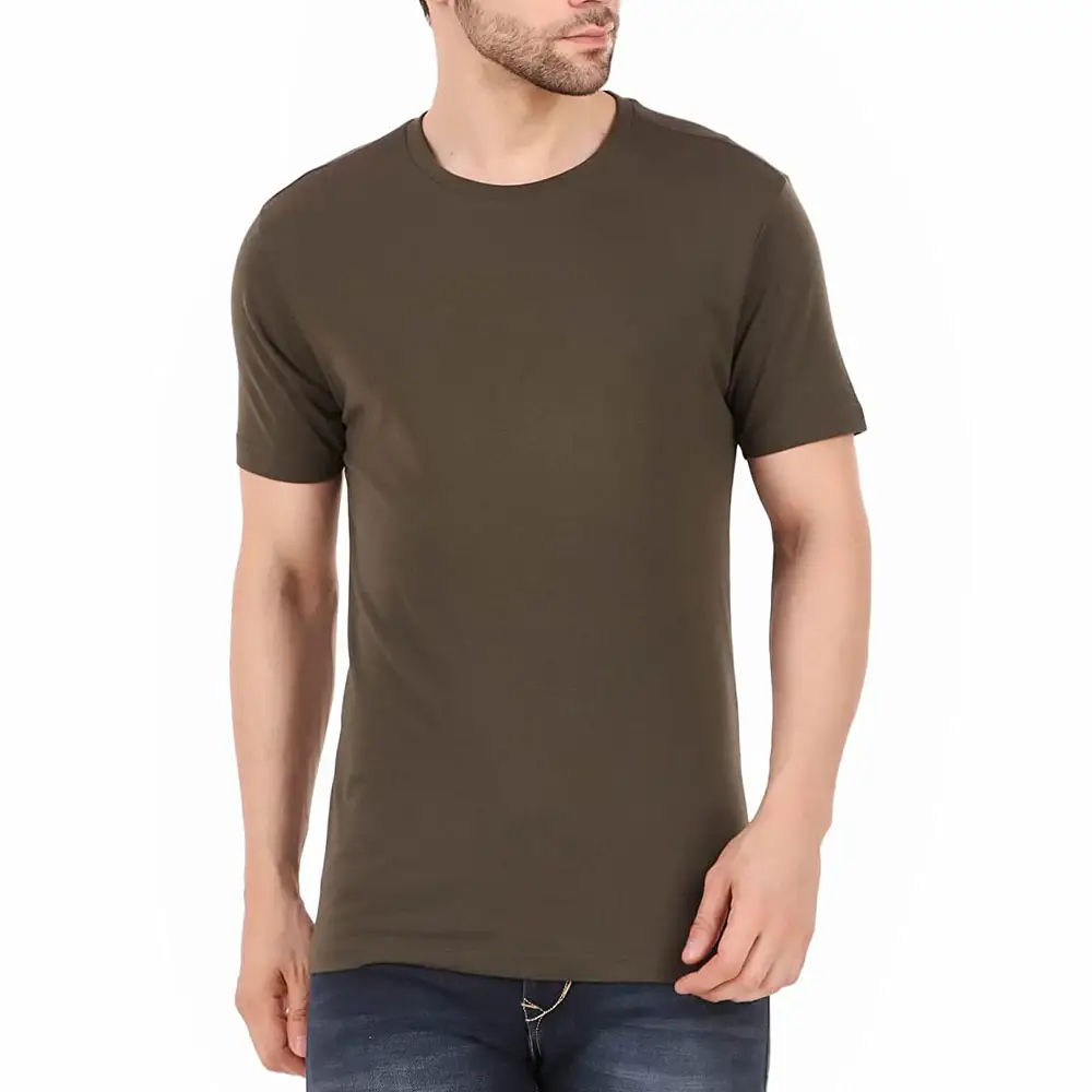 Color marrón nuevo diseño algodón liso teñido hombres camisetas alta calidad logotipo personalizado pantalla DTG impresión en blanco 100% algodón camisetas