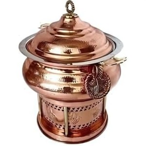 一套4种不同的铜食品加热器，用于酒店餐具和餐厅桌面