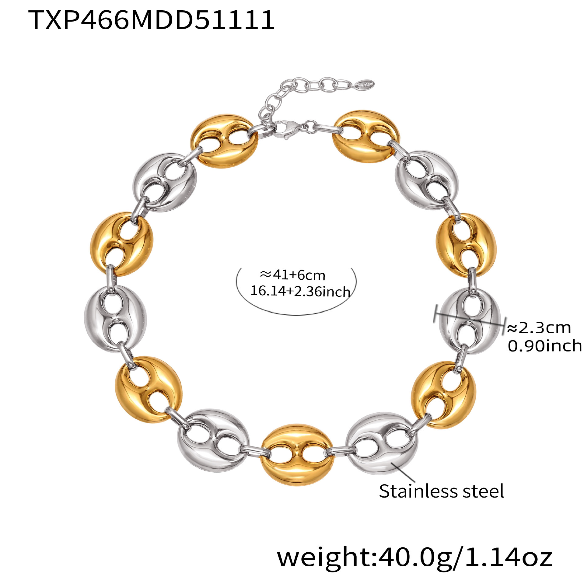 TXP466-gold steel necklace 42+5cm