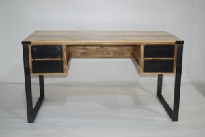 Escritorio de oficina con marco de madera y hierro superior con cajones múltiples, mesa de estudio, mesa de escritorio de ordenador para uso en el hogar y la Oficina - Product Image 4