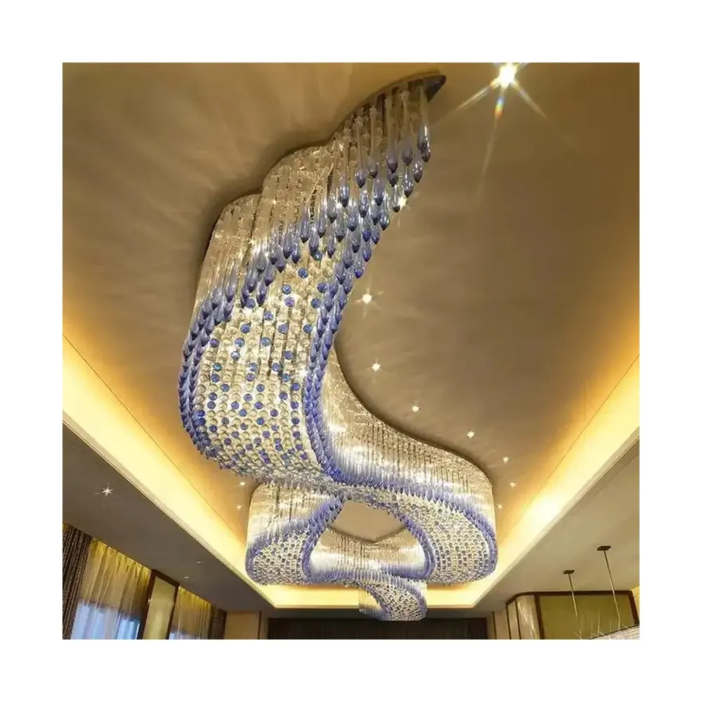 Caldo enormi lampadari commerciali fantasiosi di lusso di cristallo hotel progetto di illuminazione lampadario led lampadario di cristallo hotel di grandi dimensioni