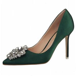Chaussures A Talons <span class=keywords><strong>Vert</strong></span> Tacones De Mujer Sepatu Hak Tinggi Pernikahan Wanita Elegan Hijau Berlian Imitasi Bling untuk Wanita - Product Image 1