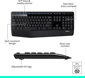 <strong>Logitech</strong> MK345 Wireless <strong>Keyboard</strong> &amp; Mouse Combo Full - Size, with a 2.4G Wireless Receiver, Black Color - Product Image 2
