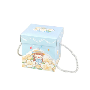 Kız baskı ve halat kolu ile sevimli çiçek hediye kutusu-çocuklar ve özel hediyeler için özelleştirilebilir 10x10cm ambalaj (yeşil)