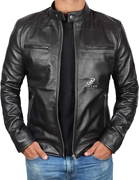 Jaqueta de couro genuíno feita à mão para homens, novidade vintage de alta qualidade estilo motociclista, jaqueta de estilo real para caminhadas ao ar livre
