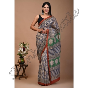 Yeni baskı el işi tasarımcı Chanderi İpek Saree el bloğu boyalı Sari bluz - Product Image 3