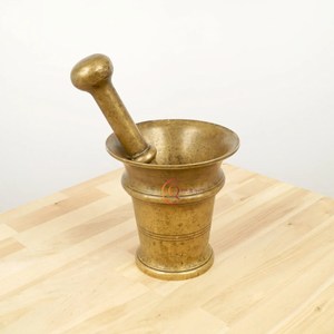 Saf pirinç harç ve Pestle seti Imam Dasta Ohkli Musal Kharal masa dekoratif pirinç harç pegold altın rengi parlak lehçe