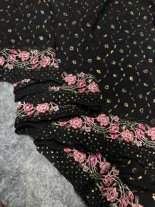 ソフトジョーゼット美しいスパンコールとマルチ刺繍加工サリー卸売価格で入手可能