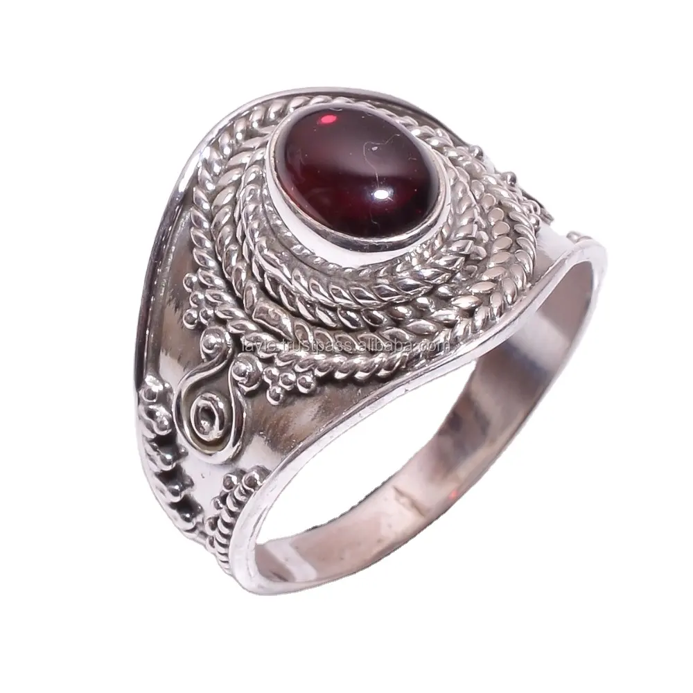 Anello di granato rosso produttore di gioielli in argento sterling 925 all'ingrosso di gioielleria raffinata