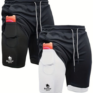 <strong>Custom</strong> Men's Gym Shorts Sublimation Active Workout Running 2 In 1 Double Layer Built In Pocket Compression <strong>Elastic</strong> Waist <strong>String</strong> - Product Image 2
