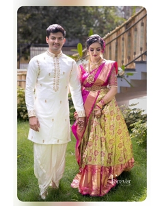 חדש הודי אתני אופנתי Kanjeevaram משי חצי Lehenga סארי עם Banarasi משי Dupatta מדי פעם ללבוש לנשים במחיר נמוך