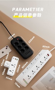 Enchufe de escritorio creativo multifuncional fila de agujeros universal USB tira de alimentación multiposición con precio asequible - Product Image 5