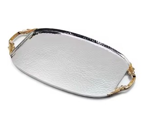 最苛刻的锤打图案装饰托盘，用于带金色手柄的婚礼铝托盘 - Product Image 5