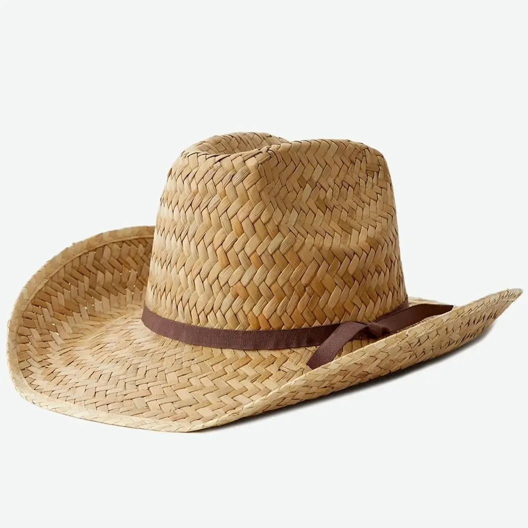 Sombrero de vaquero de jardín de granjero, sombreros de rafia de paja de hoja de palma de algas marinas naturales con personalización de marca privada, se acepta