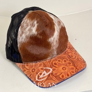 Neue Western Cowhide Trucker <span class=keywords><strong>Cap</strong></span> mit hand gefertigtem Leder Floral Bill Verstellbarer <span class=keywords><strong>Snapback</strong></span>-Hut mit Netz rücken für Rodeo & Country Style