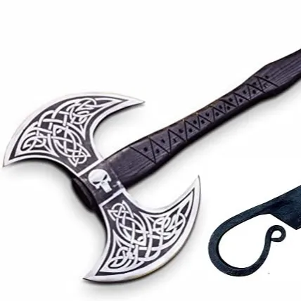 Hacha de acero al carbono hecha a mano personalizada, Medieval hacha de batalla de doble cabeza de Guerrero, hacha vikinga, hachas empanadas Tomahawk con regalo | FHD001