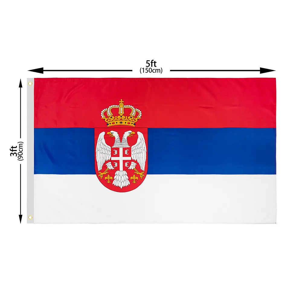 Euro 2024 Schlussverkauf Fußballfeier 100 % langlebiges Polyester 90 x 150 cm individuell 3 x 5 Fuß Serbien-Flagge Serbien-Flagge