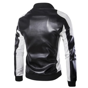 Yeni erkekler standı yaka ceket farklı renk eşleştirme rahat deri ceket moda yarış giyim PU deri ceket - Product Image 3