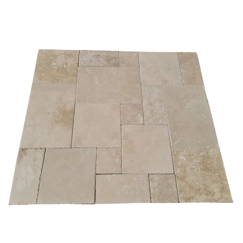 2024 rustictravertino ripieno e levigato con bordo spazzolato e cesellato 1.2cm con motivo francese incastonato travertino in pietra naturale realizzato in Turchia