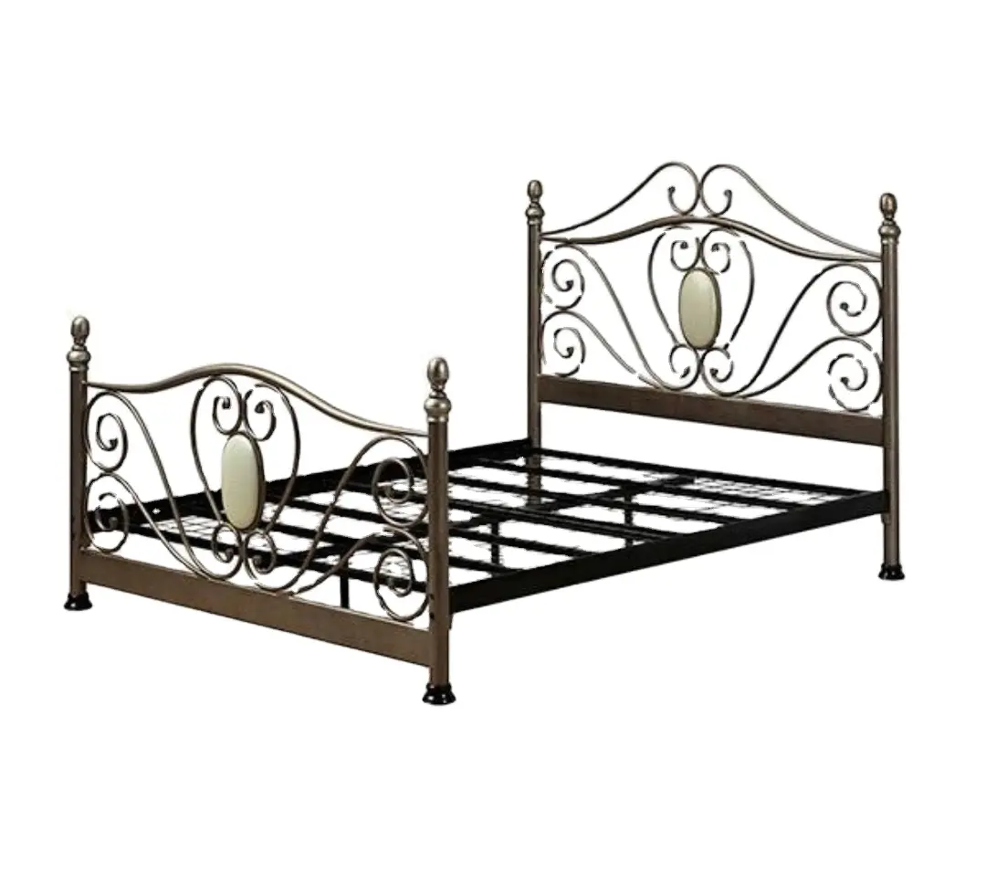 Cama de hierro forjado con mesa lateral para niñas, de metal de tamaño único marco de cama, color negro, venta al por mayor, hotel