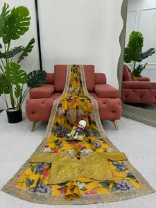 Kaliteli yeni 2025 tasarımcı parti giymek Tibby ipek Saree ile bluz iplik ve dizisi ile çalışma ve dijital baskılı çalışma - Product Image 2