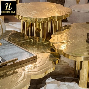 Luxury and Irregularity Gold Stainless Steel <strong>Center</strong> Table Tresor Patinated Set of 3 Coffee Table for Hotel <strong>or</strong> Villas - Product Image 5