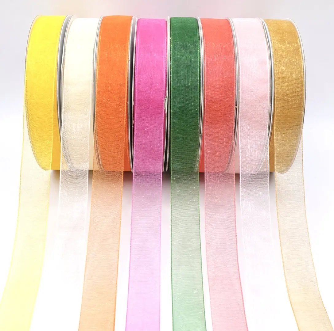 高品質16mmオーガンザリボンカスタマイズ幅持続可能なナイロン織布