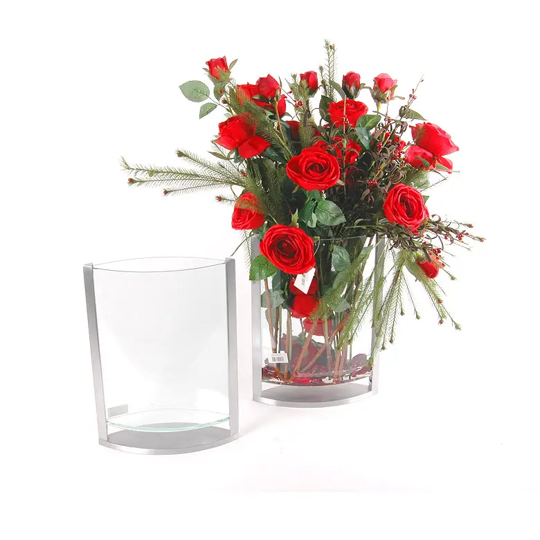 Flores artificiais decorativas, arranjos de flores com vaso de vidro elegante para decoração caseira de presente