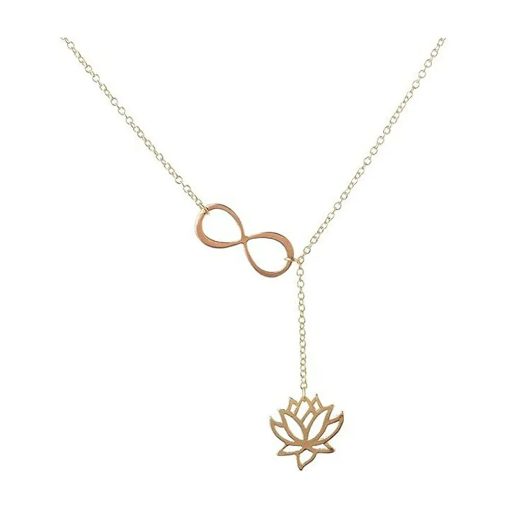 Maya's Grace Premium Quality Top Grade Stainless Steel Infinity Symbol Lotus Lariat Y Style Pendant Link Chain Choker Necklace