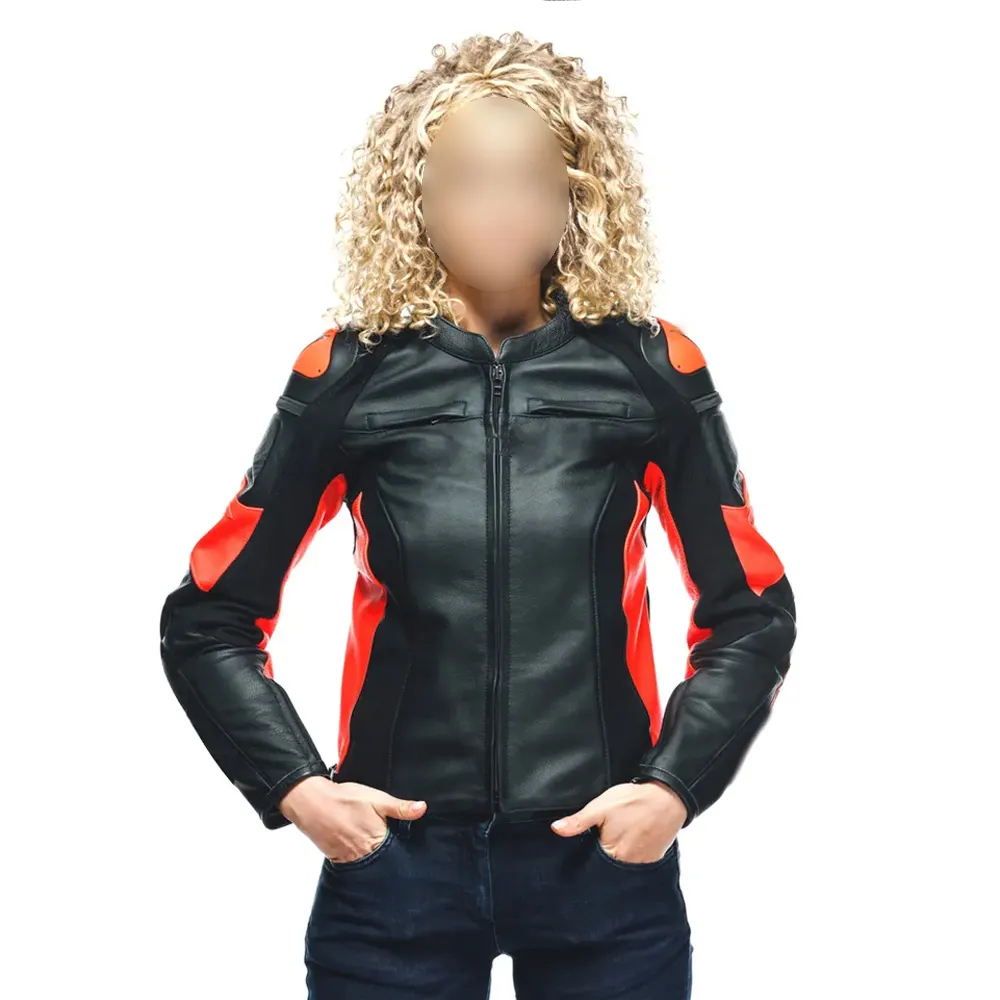 最高品質の黒と赤のカラーコントラスト通気性プレミアム製品女性レーシングレザーバイクジャケットBY PASHA INTERNATIONAL