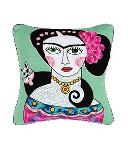 Lüks Frida Kahlo ilham yeşİl el Crewel İşlemeli pamuk minder kılıfı dekoratif Picasso kare atmak yastık kılıfı
