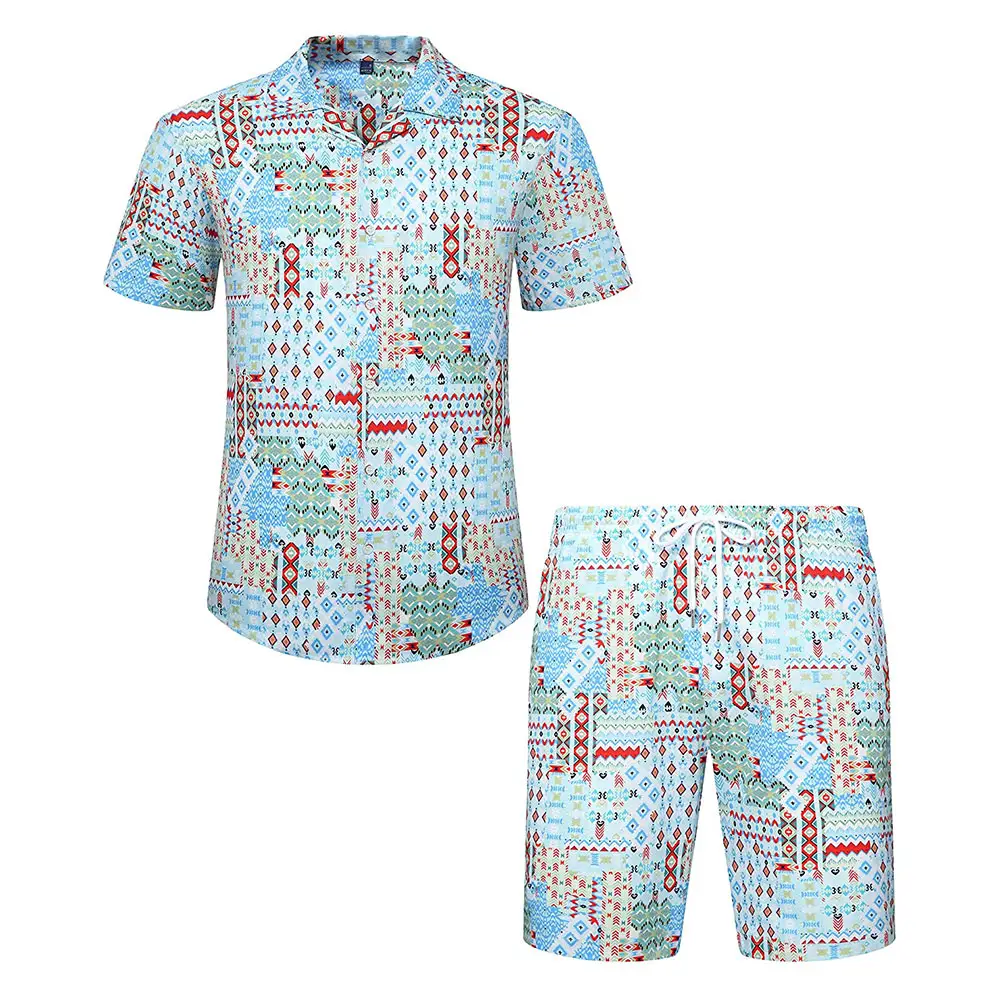Customized Hawaiian Shirt Men Floral Button Up Beach polo shirt short set men's suits