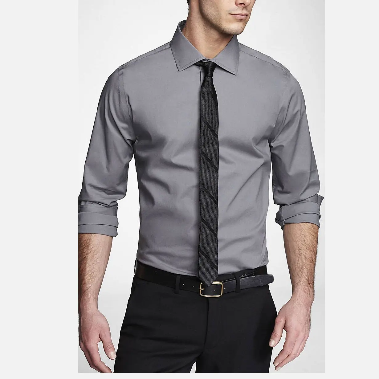 Camisa cinza slim fit, camisa de escritório casual lisa, formal, venda no atacado, modelo 2023