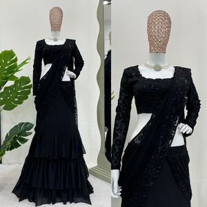 <span class=keywords><strong>Lehenga</strong></span> tipi hazır giymek fırfır tarzı kadın Saree Premium Georgette kumaş parti kıyafeti sari toptan fiyatlarla