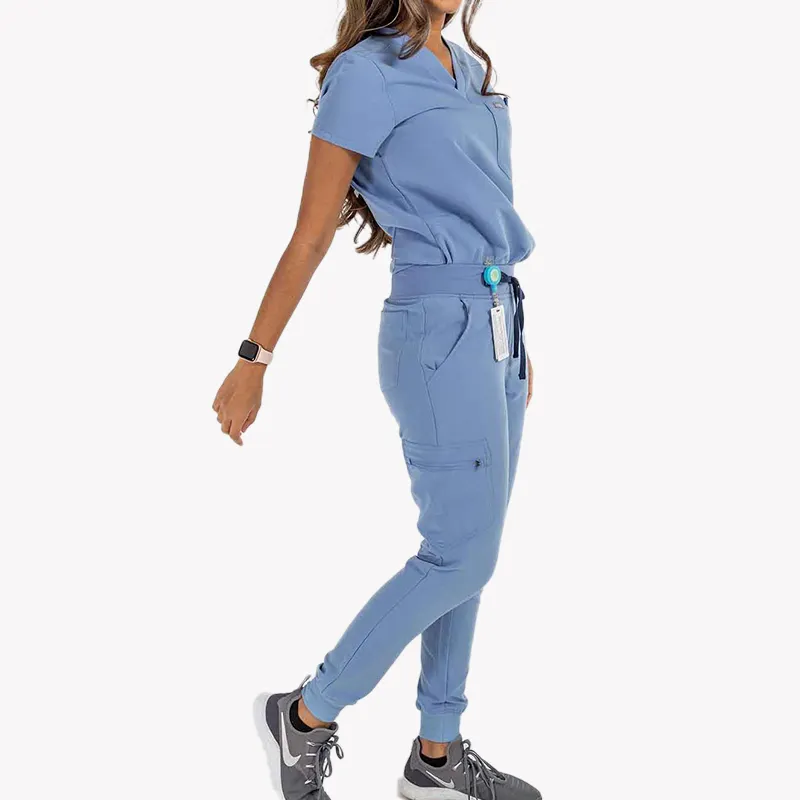 Yuhong elegante diseño de alta costura uniforme de enfermera unisex gris médicos dentales estiramiento médico mujeres matorrales hacer hombres enfermeras matorrales conjuntos