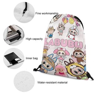 Venta al por mayor Cusotn dibujos animados Labubu Monster poliéster Nylon cordón 34cm tienda y mochila personalizado impreso dibujar bolsas de cuerda - Product Image 5