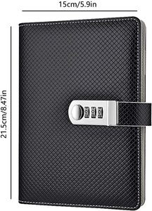 A5 Creative Password <strong>Notebook</strong> Student Handbook <strong>Notepad</strong> Journal Diary in Black Leather Composition Book <strong>with</strong> <strong>Lock</strong> for Education - Product Image 3