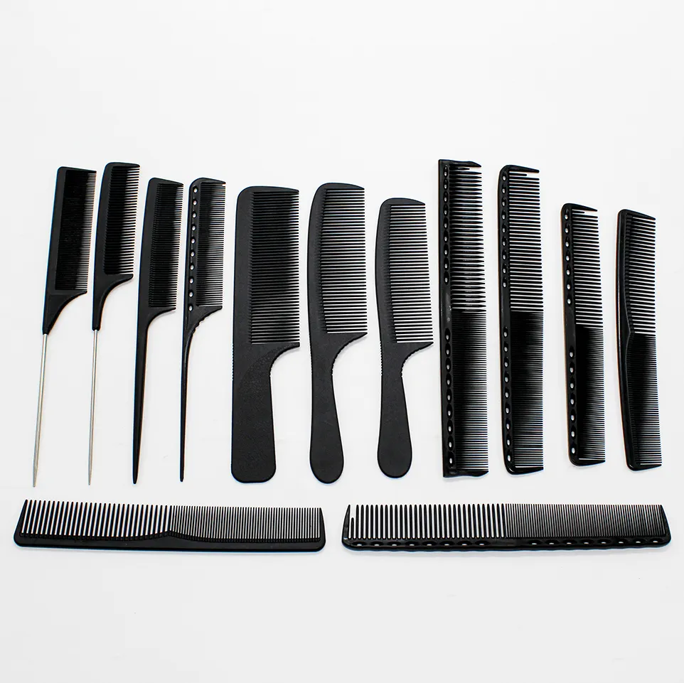 Juego de peines de plástico personalizados para cortar el pelo, juego profesional de Peine de carbono para peluquero resistente a altas temperaturas