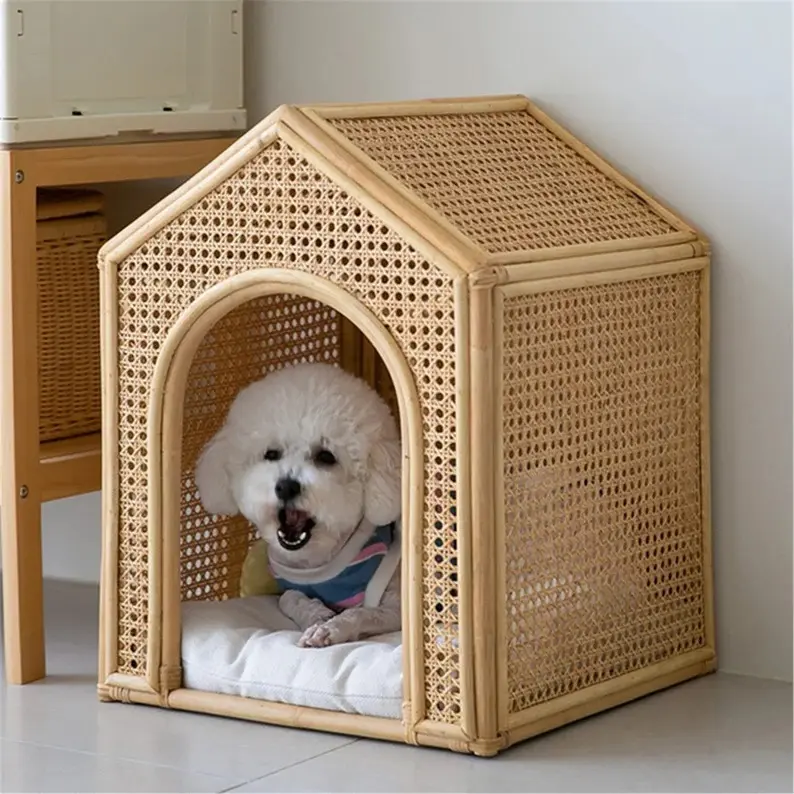 Natural rattan woven dog kennel pet bed from Vietnam