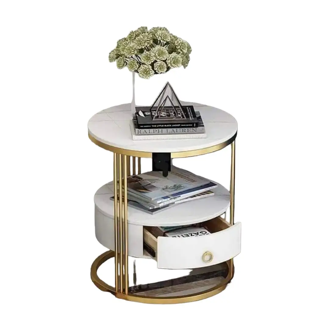 Marble and brass table Factory customized new marble top Side table stainless steel with marble Side Table For Sale