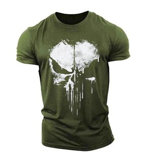 <strong>Punisher</strong> Skull Cotton Men's T-Shirt Harajuku Street Top Fitness Sportswear Stretch Breathable Oversized Shirt Men's Clothing - Product Image 5