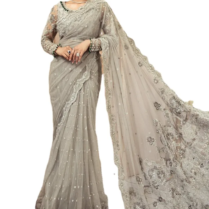 Vestido indio paquistaní, bordado de red de gasa con trabajo manual pesado, traje de 3 piezas para ropa de boda, 2022
