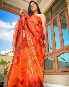 Tasarımcı organze SAREE dijital baskı SAREE moda - Product Image 5