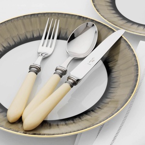 Stainless Steel Bulk Silver Plated With <strong>Red</strong> Rectangular Resin <strong>Handle</strong> <strong>Flatware</strong> Cutlery Set with Flat Modern Salad Server Set - Product Image 6
