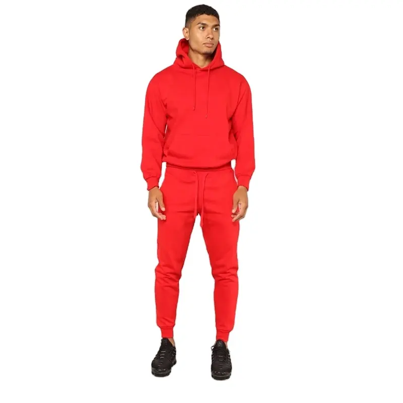 Özel Logo erkekler Slim Fit yığılmış Jogger eşofman eşofman setleri büyük boy erkek Sweatpants ve Hoodie seti Unisex spor giyim erkekler